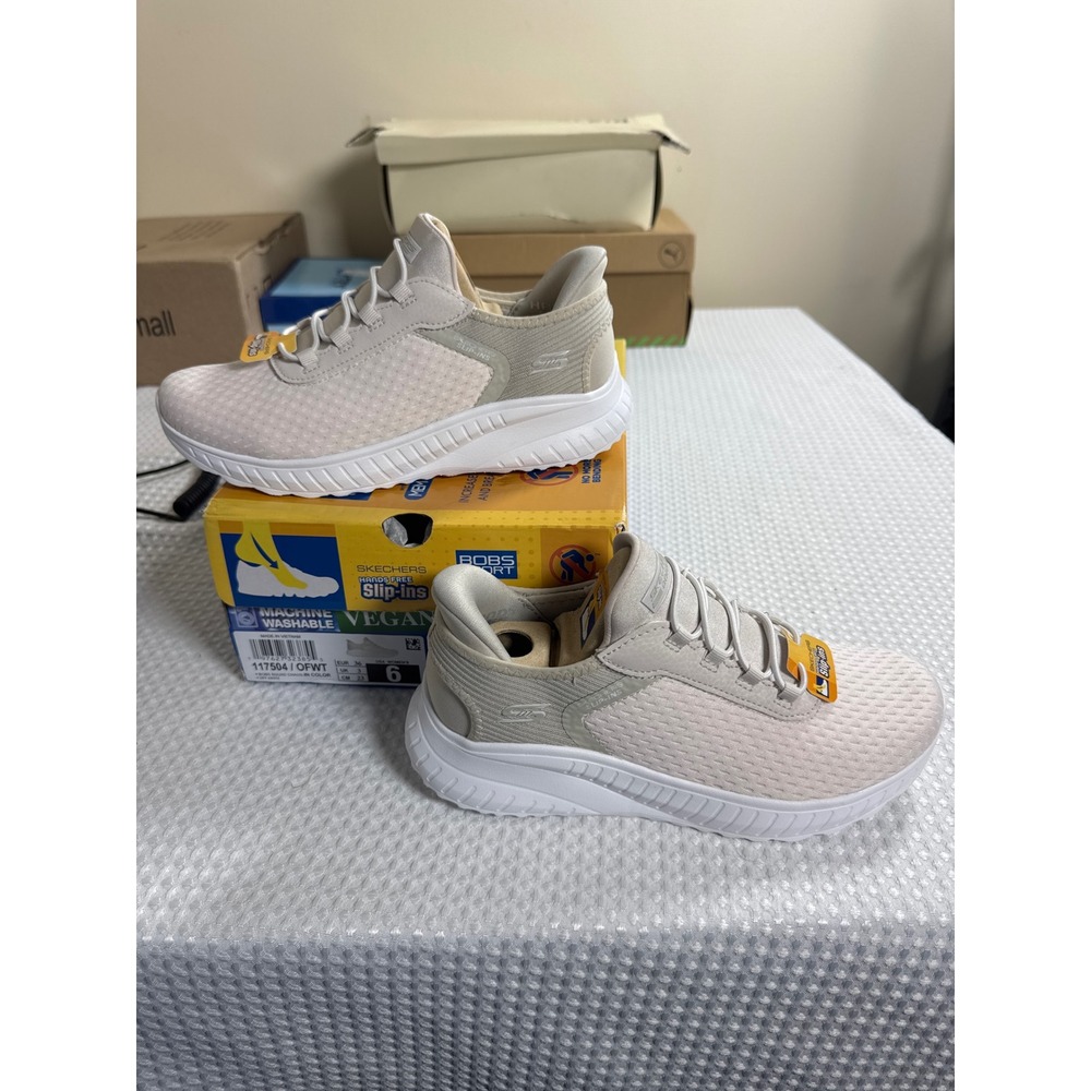Skechers Sneakers Women 6 BOBS Sport Squad Chaos Off White Slip-ins NEW 117504